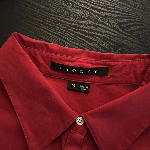 Theory Red Button Front Shirt Dress — Size M, Classic Minimalist Style - Picture 4 of 4